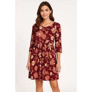 Paisley Grace Dress Pink & Gold Floral Print Criss Cross Back, Size M